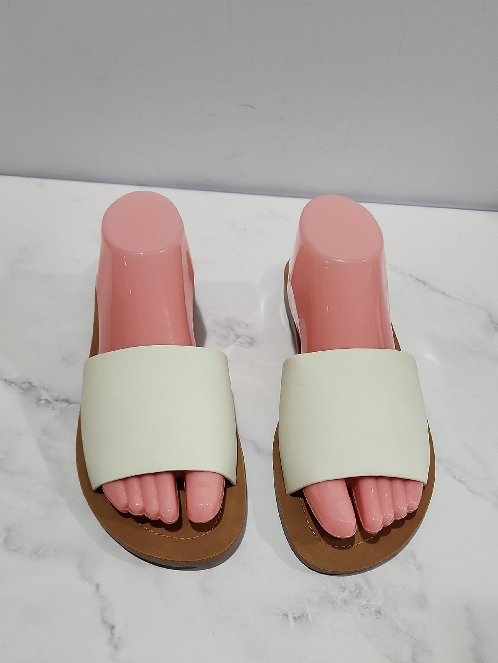 Solanz White  Flat Slide Sandals